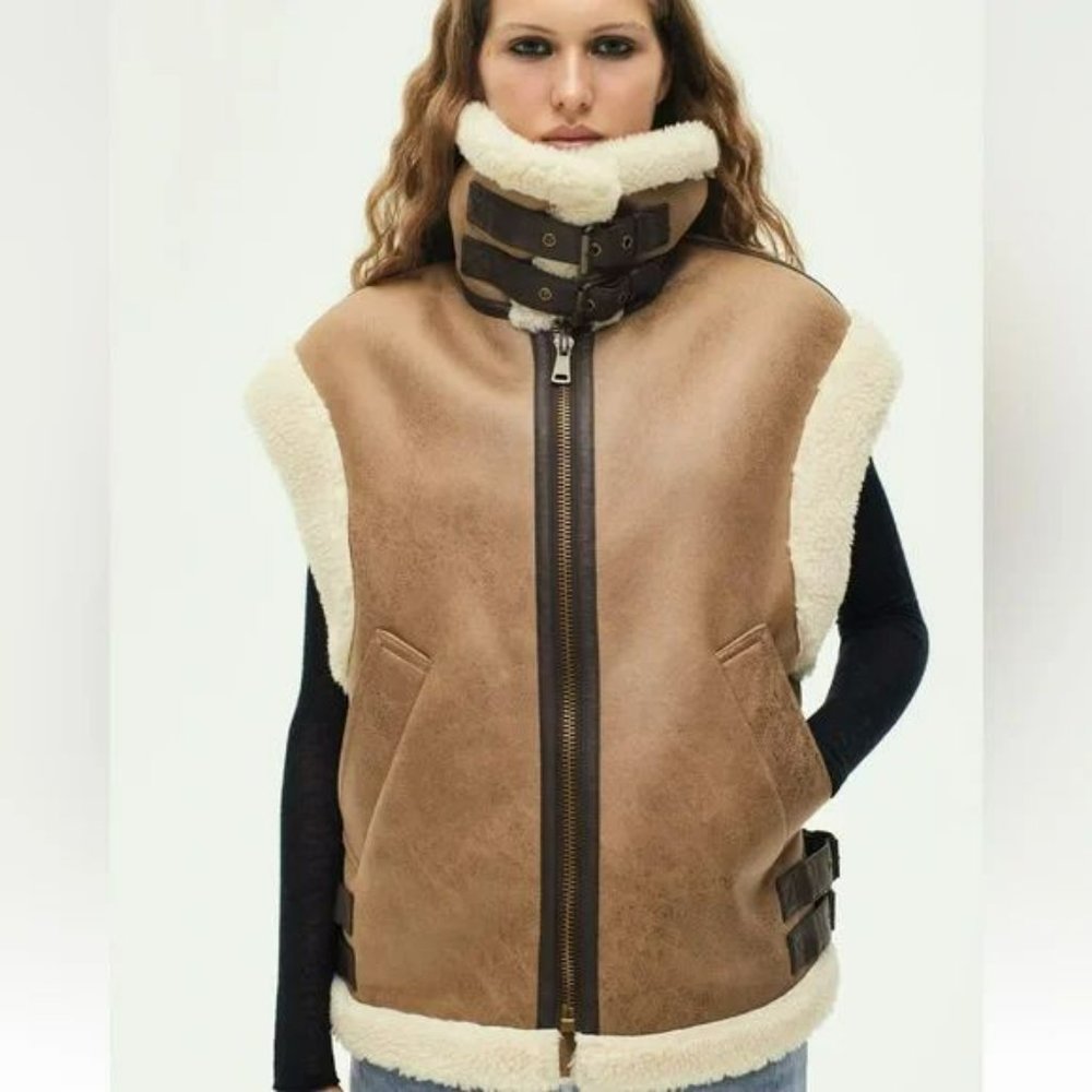 ZARA COMBINATION DOUBLE FACE FLEECE VEST - Picture 8 of 16